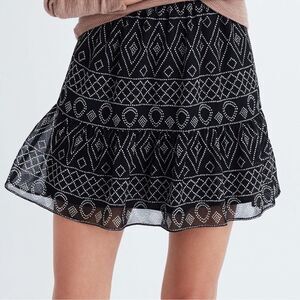 Madewell Black and White Print Caravan Ruffle Mini Skirt size small